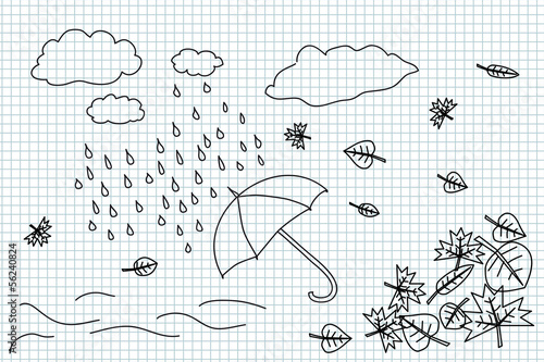 Autumn weather and umbrella handdrawing illustration