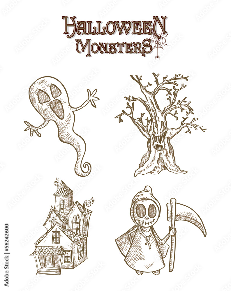 Fototapeta premium Halloween Monsters spooky characters set EPS10 file.