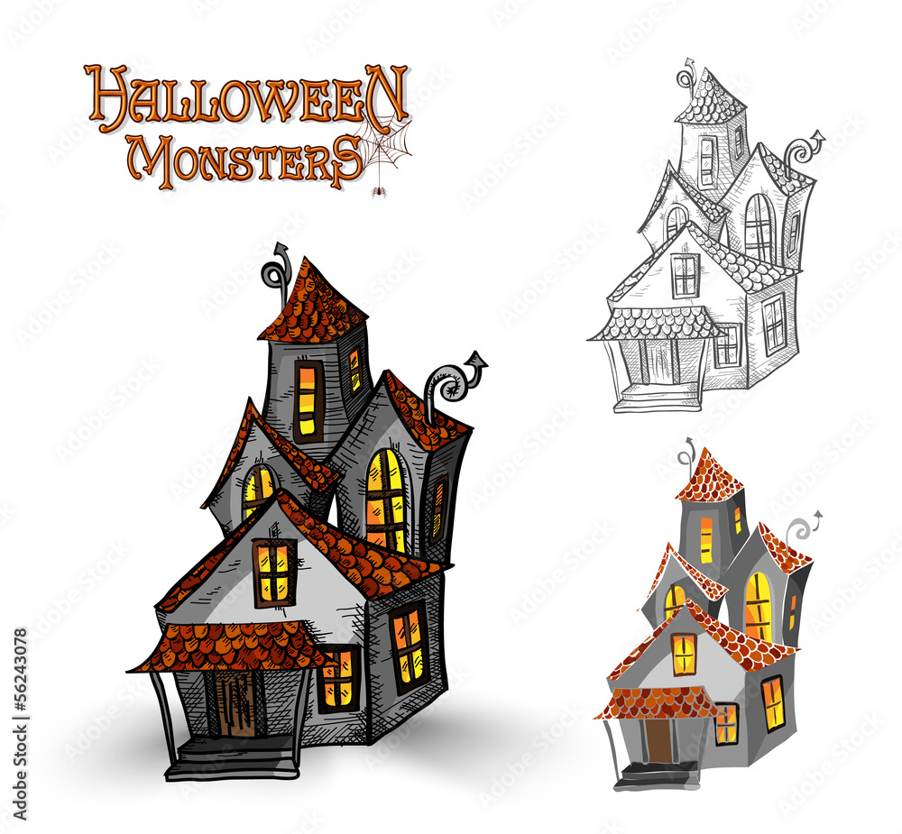 Halloween monsters haunted house illustration EPS10 file