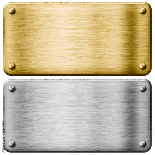 Silver and gold metal plates isolated