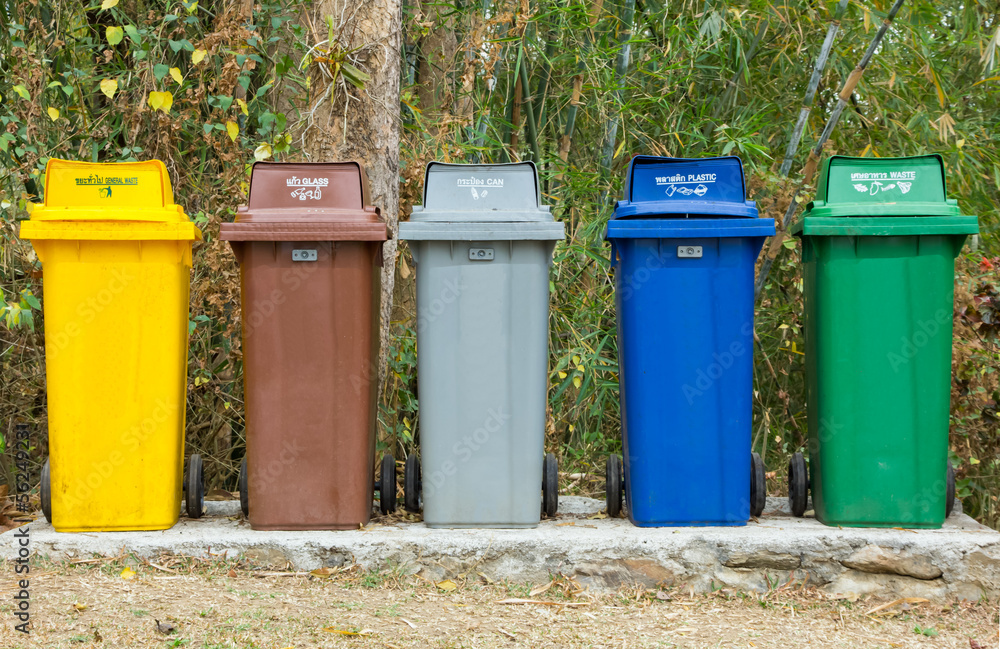 Five color garbage bins Five color garbage bins