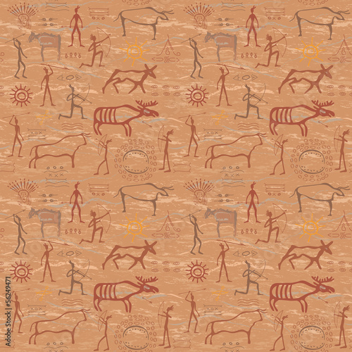 seamless pattern in the style of rock painting