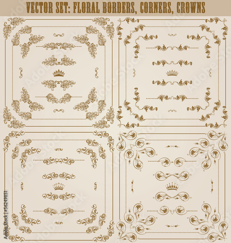 Vector set of gold decorative borders, frame