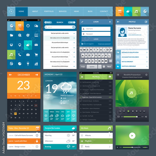 Set of flat design ui elements for mobile app and web