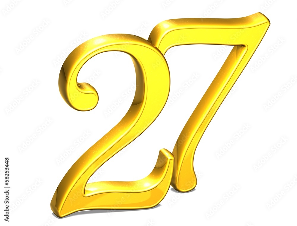 3D Gold Number twenty-seven on white background 3D Gold Number twenty-seven on white background