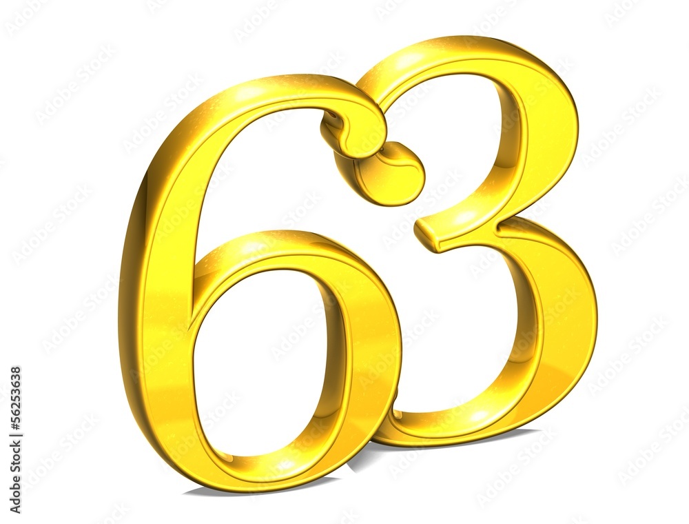 3D Gold Number sixty-three on white background 3D Gold Number sixty-three on white background