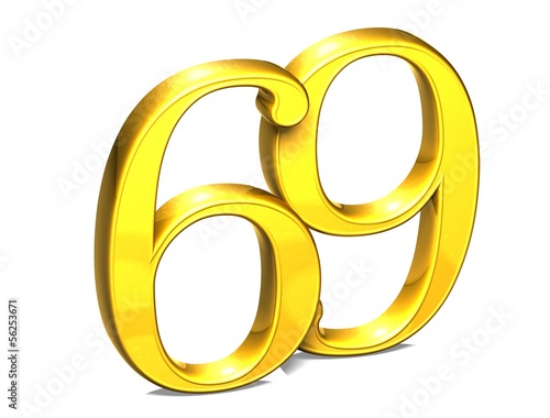 3D Gold Number Sixty-nine on white background photo