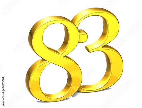 3D Gold Number eighty-three on white background photo