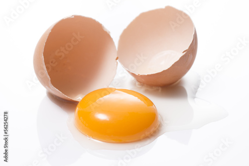 白背景に割れた生卵