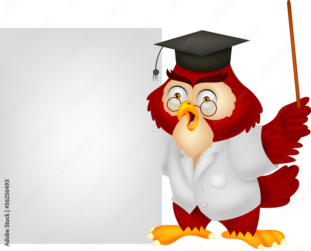 Owl teacher cartoon with blank sign Owl teacher cartoon with blank sign