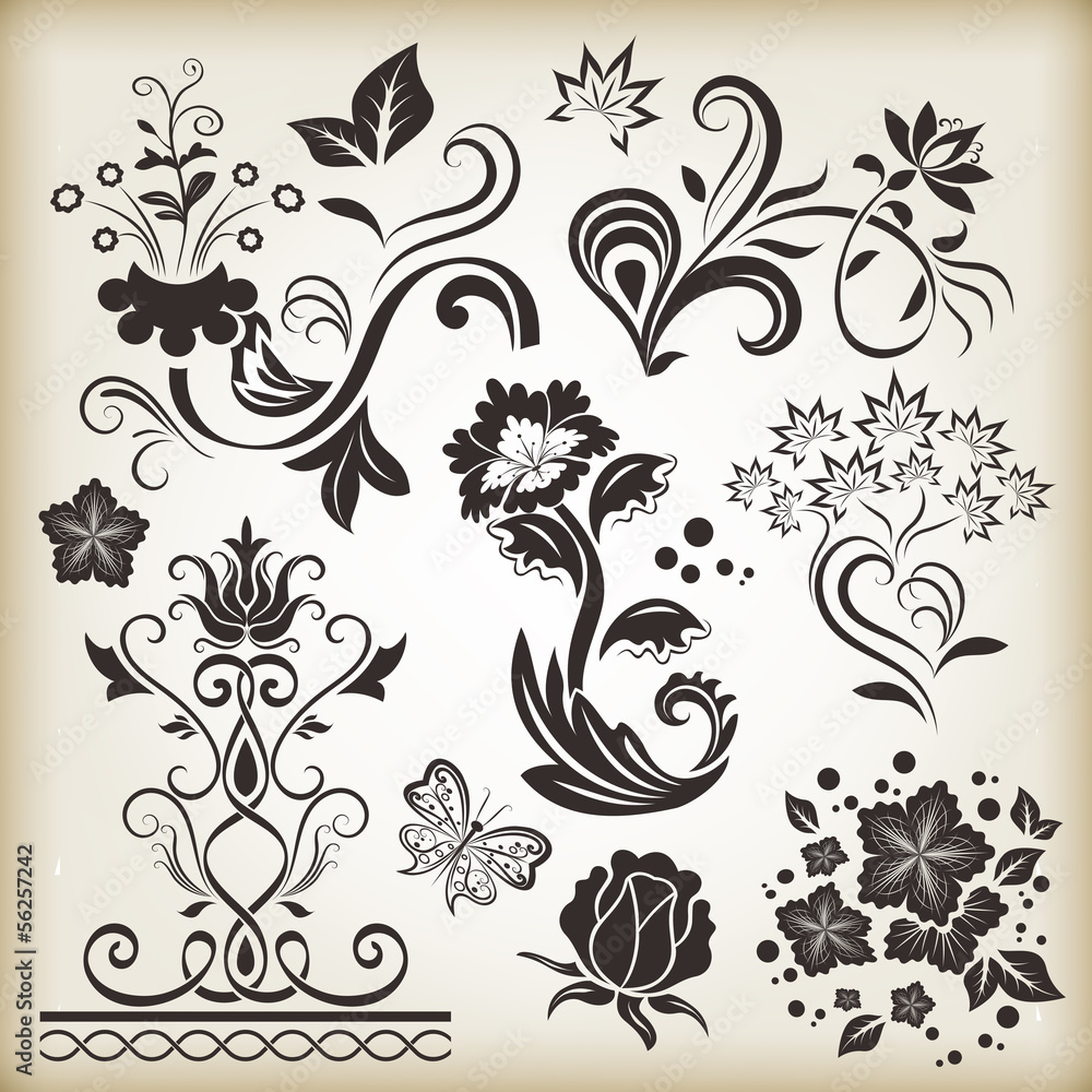Floral vintage vector design elements. Set 25.
