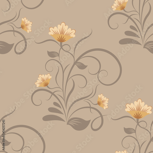 Seamless beige floral vector wallpaper pattern.