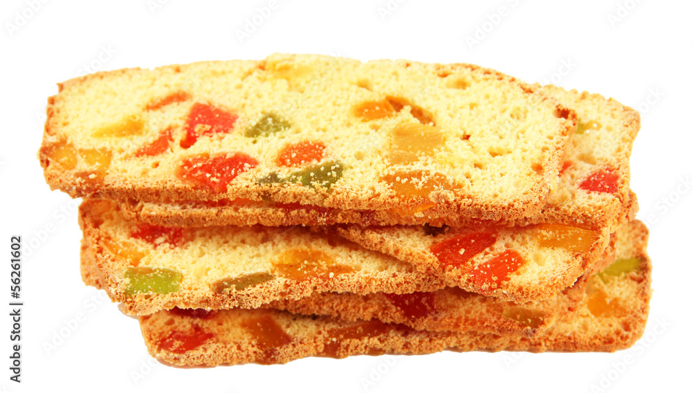 Biscotti with candied fruits, isolated on white