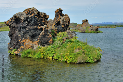 Iceland - lava rocks in Myvatn lake