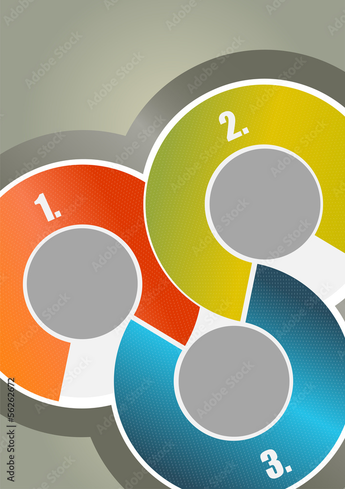 Abstract brochure background with three colored circles with num Abstract brochure background with three colored circles with num