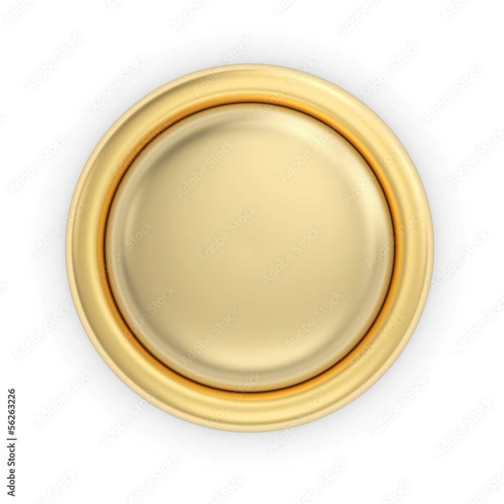 Golden 3D button on white isolated with clipping path