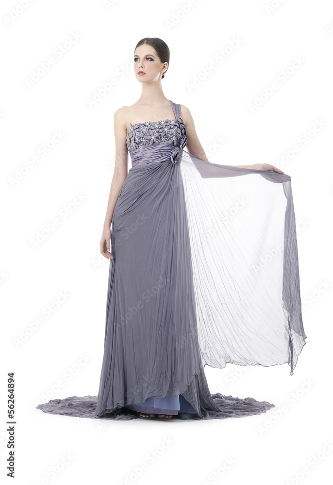 woman with wearing luxurious wedding dress posing