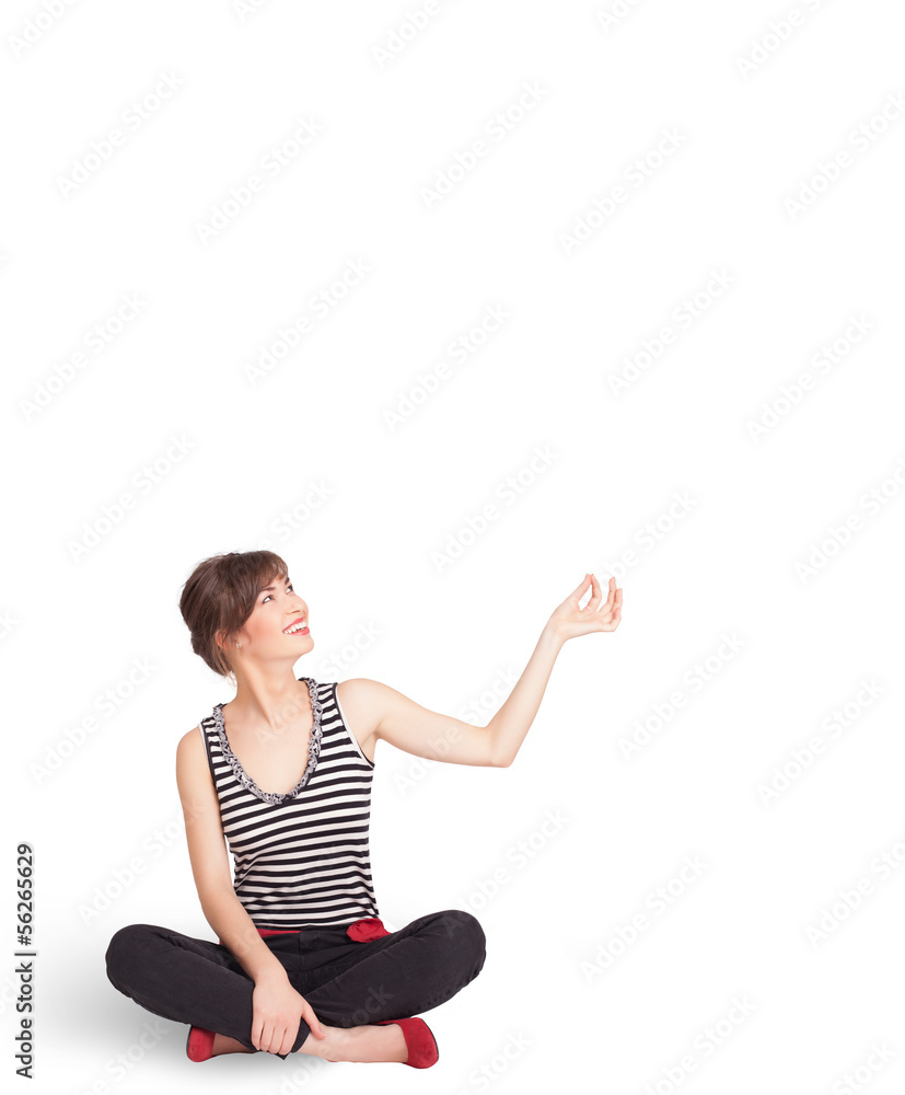 Young lady gesturing with copy space Young lady gesturing with copy space