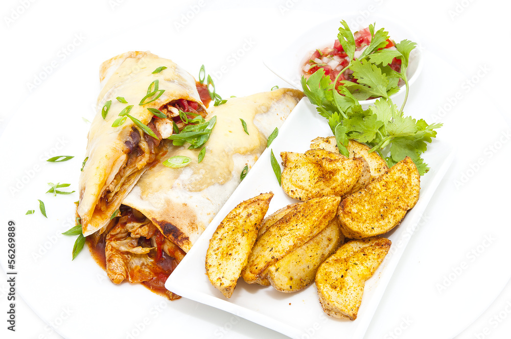 Mexican food dishes at the restaurant on a white background Mexican food dishes at the restaurant on a white background