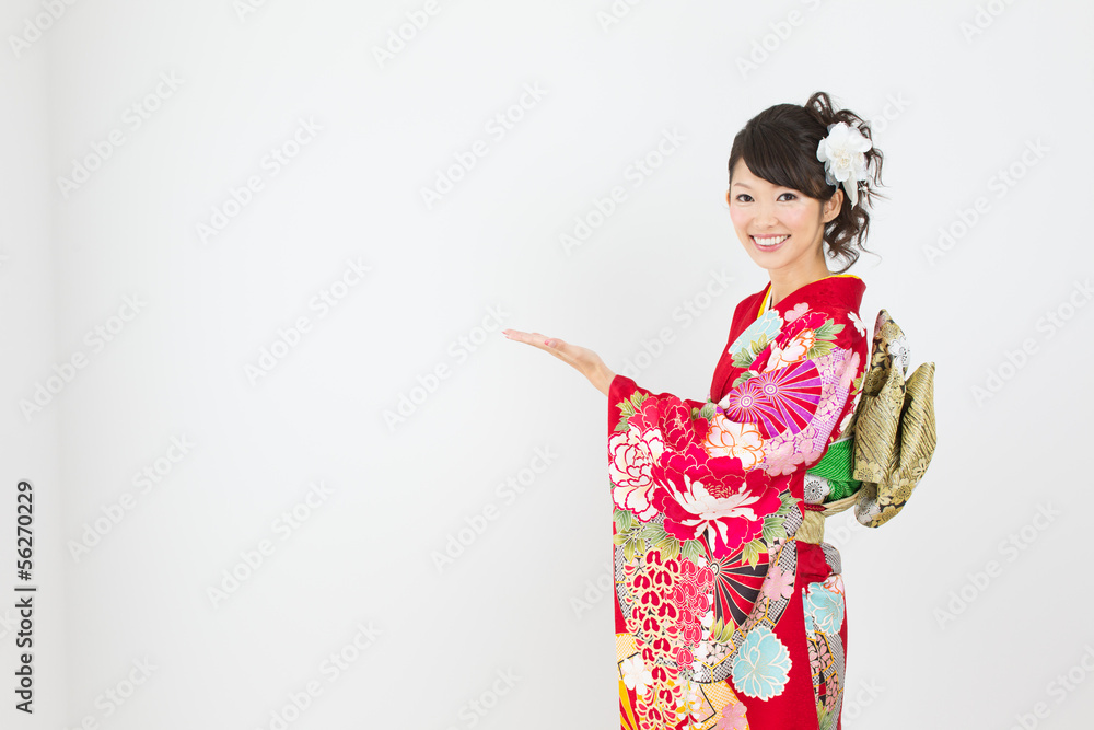Beautiful asian kimono woman on white background Beautiful asian kimono woman on white background