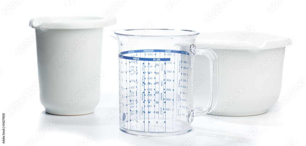 Baking equipment: Two bowls and measuring jug Baking equipment: Two bowls and measuring jug