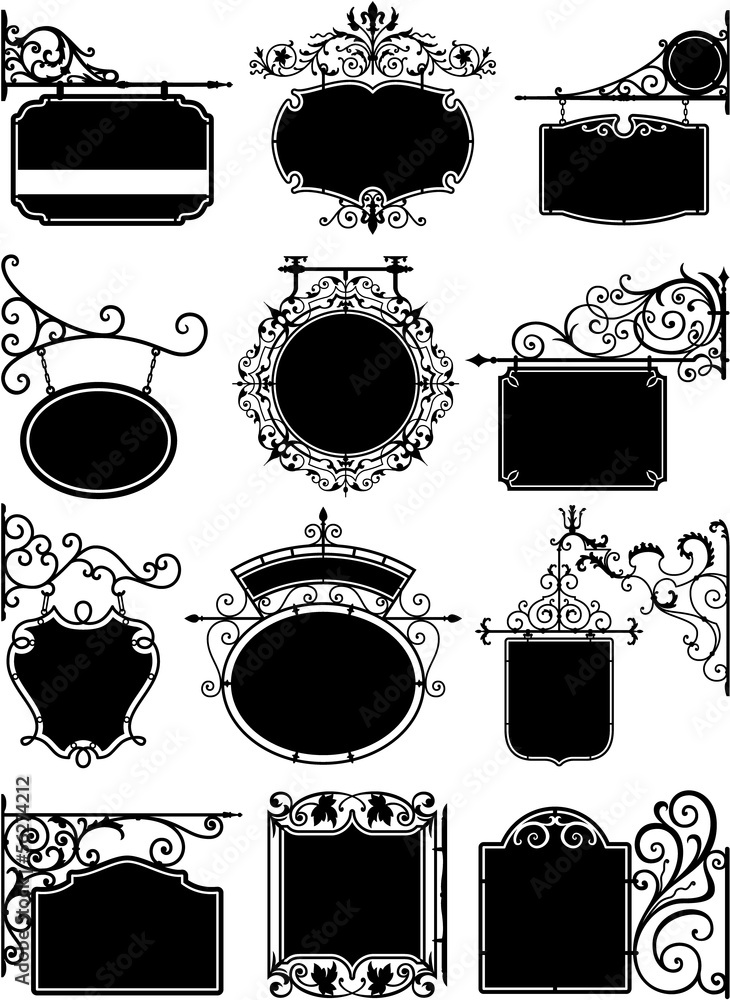 Sign Silhouette Fancy Wrought iron sign boards, vector silhouettes collection Stock Vector ...