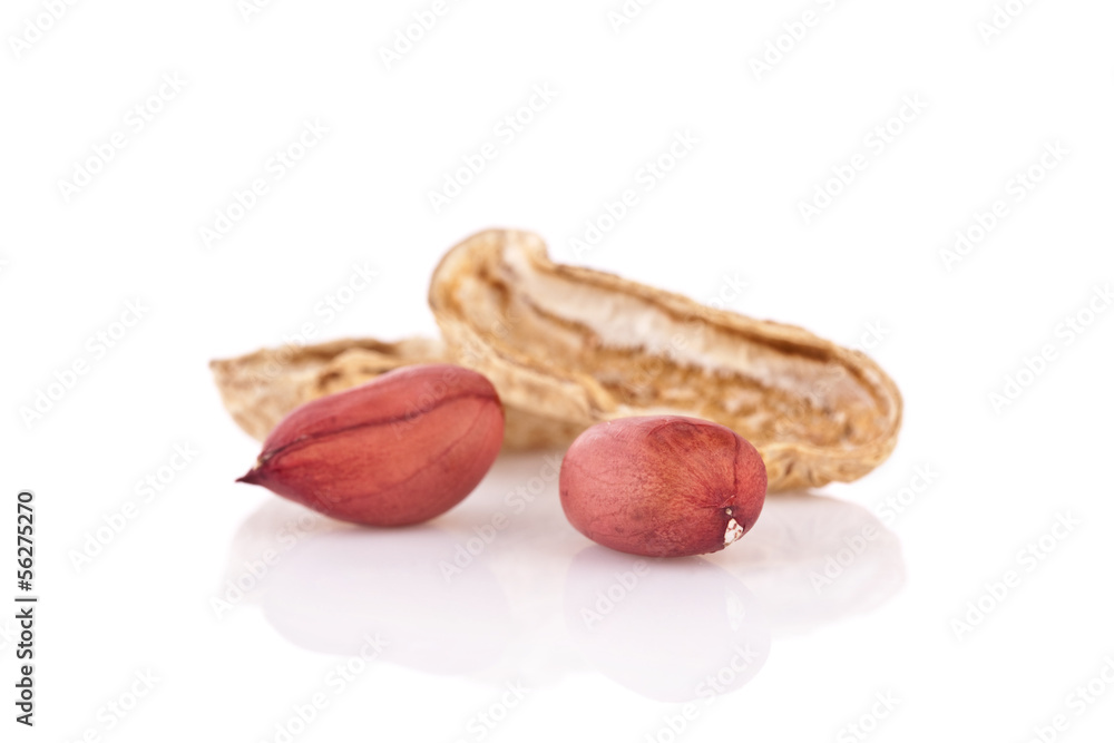 peanuts cracked open isolated on a white background peanuts cracked open isolated on a white background