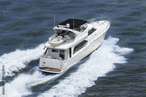 Luxury Power Boat Yacht on Blue Sea