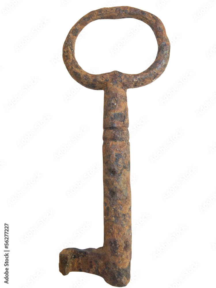 Obraz premium Rusty door key isolated on white background