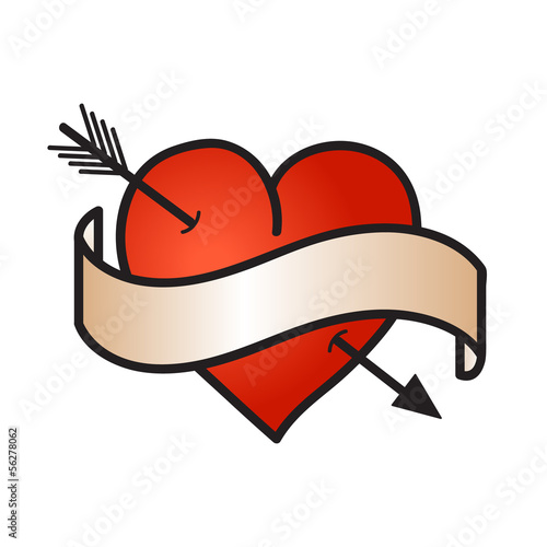 Love symbol with ribbon on white