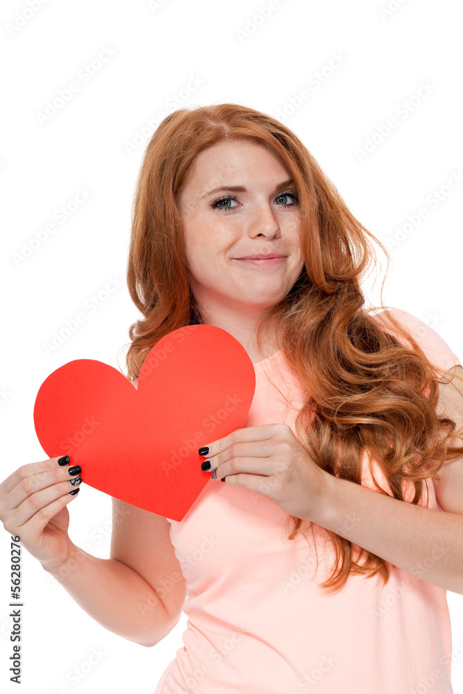 junge lachende attraktive frau mit einem herz liebe isoliert junge lachende attraktive frau mit einem herz liebe isoliert