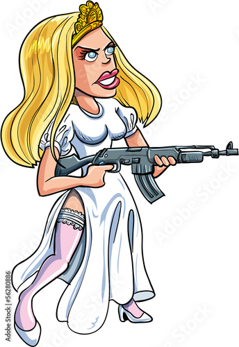 Cartoon bride with a machine gun