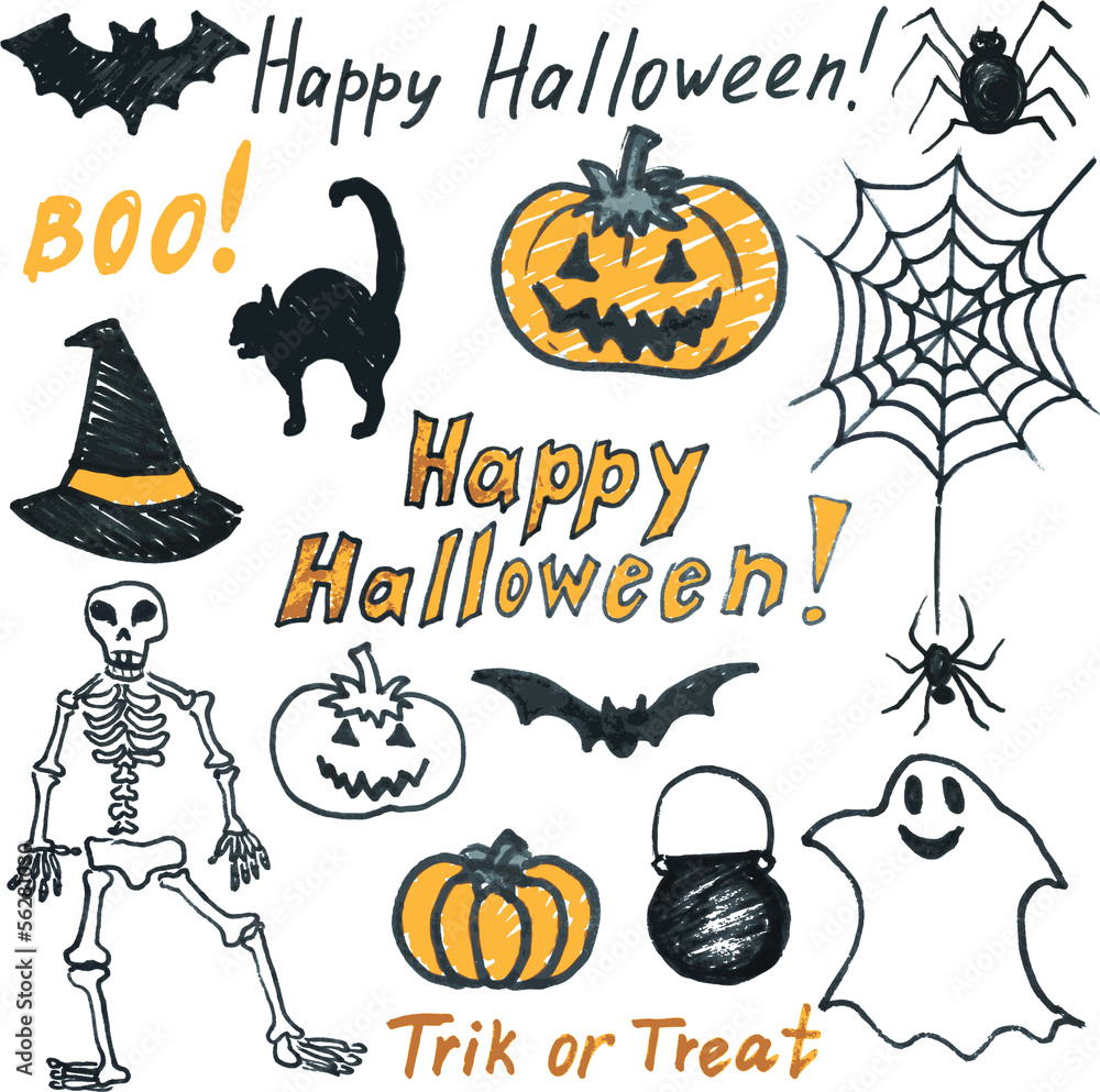 Obraz premium doodle halloween set