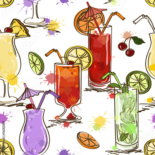 Seamless pattern of vivid cocktails