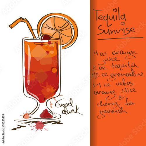 Illustration with Tequila Sunrise cocktail