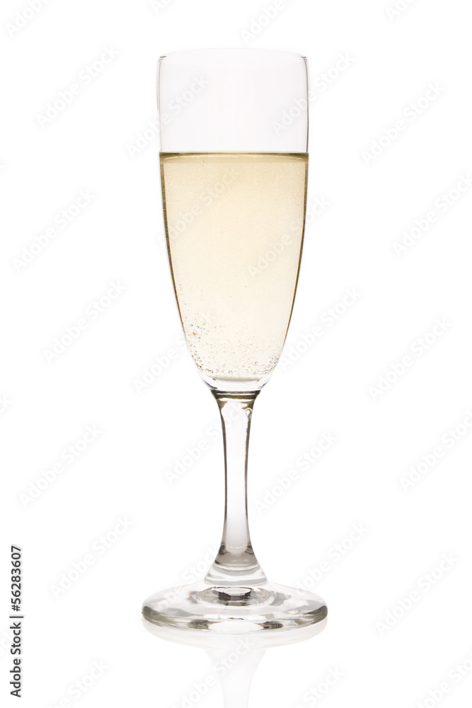 Flute with sparkling champagne isolated on white. Flute with sparkling champagne isolated on white.
