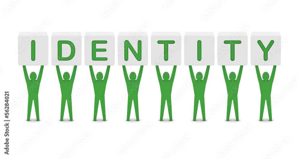 Men holding the word identity. Concept 3D illustration. Men holding the word identity. Concept 3D illustration.