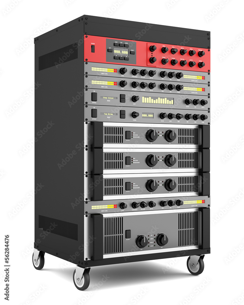 audio effects processors in a rack isolated on white backgroud audio effects processors in a rack isolated on white backgroud