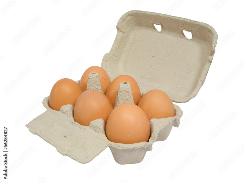 Half dozen  brown chicken eggs in box