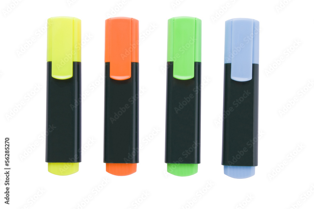 Fluorescent markers isolated on a white background. Fluorescent markers isolated on a white background.