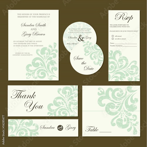 Beautiful vintage wedding invitation cards