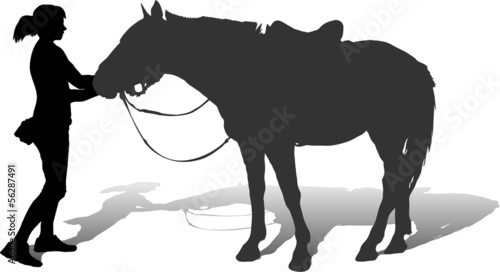 Vector silhouette of girl and horse