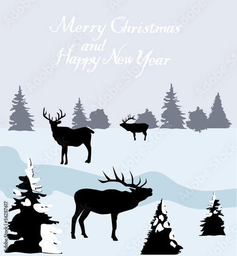 vector Christmas card with deer