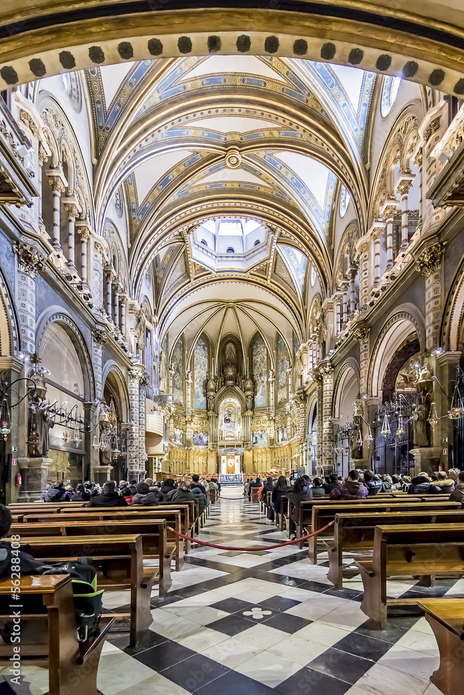 Fototapeta premium Interior of Basilica, Abbey of Santa Maria de Montserrat, Spain.