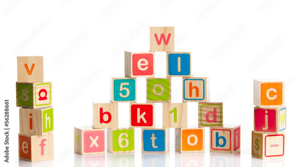 wooden toy cubes with letters. Wooden alphabet blocks.