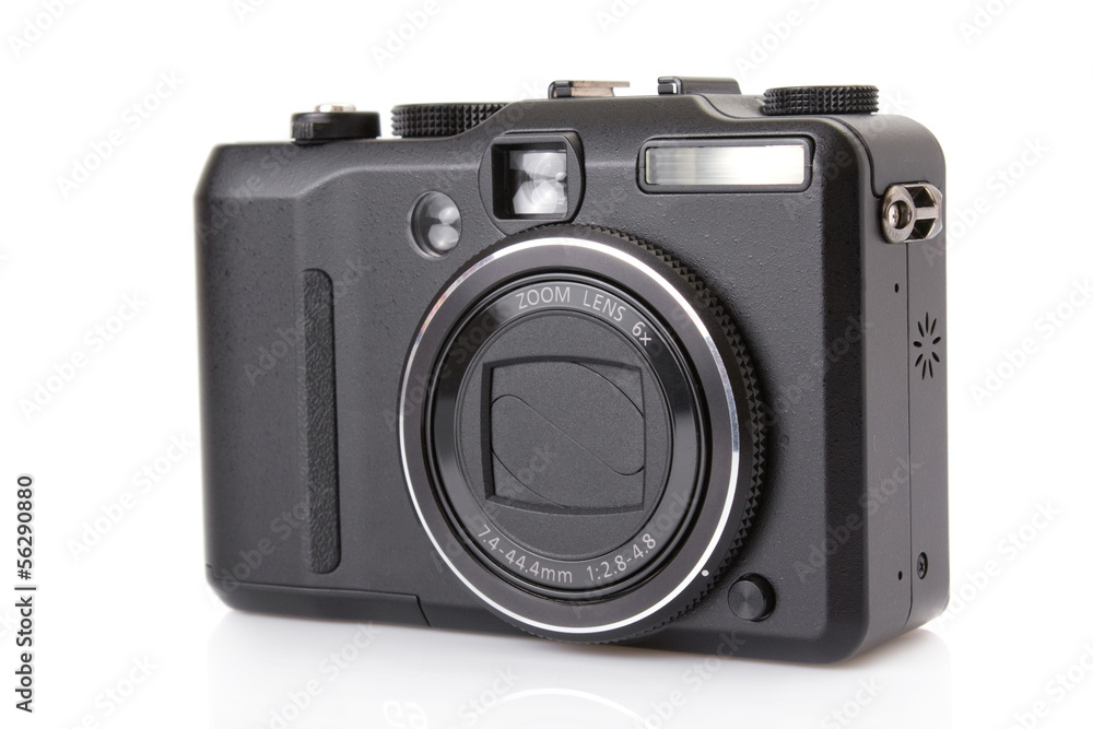 black digital compact camera isolated on white.