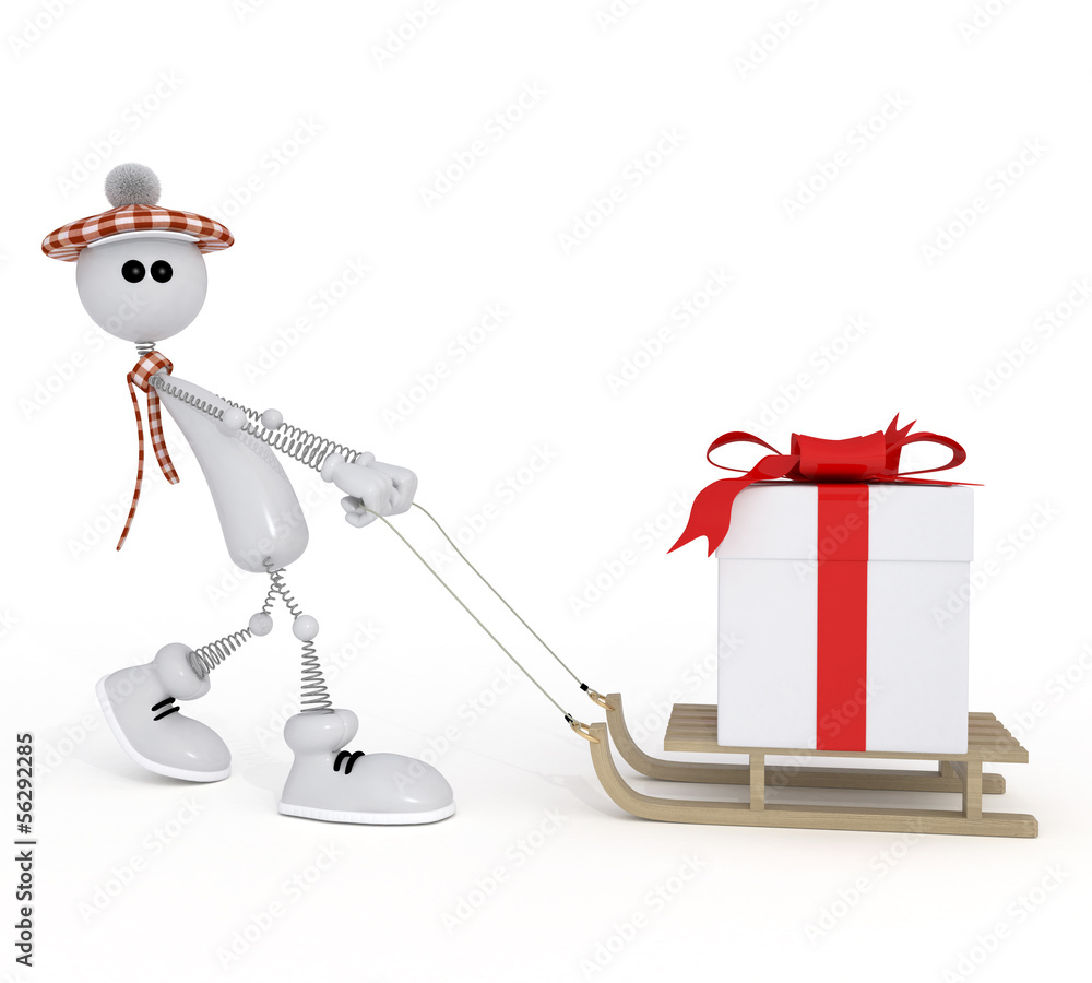Obraz premium The 3D little man with a gift.
