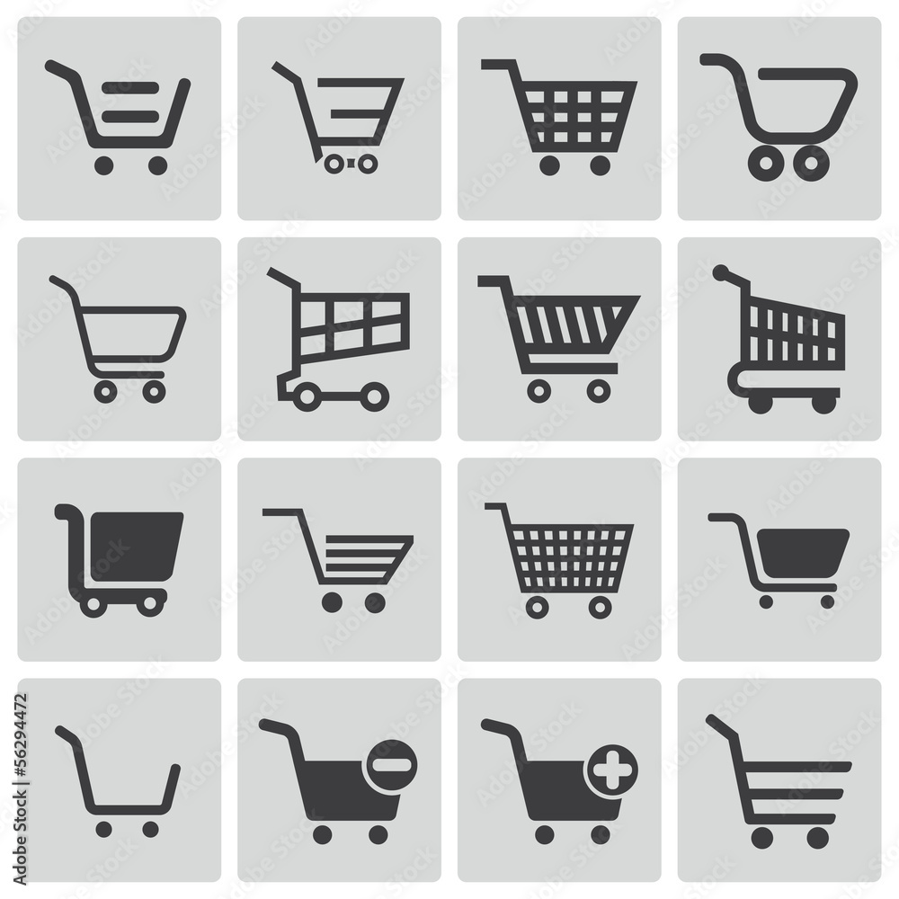 Vector black shopping cart icons set Vector black shopping cart icons set