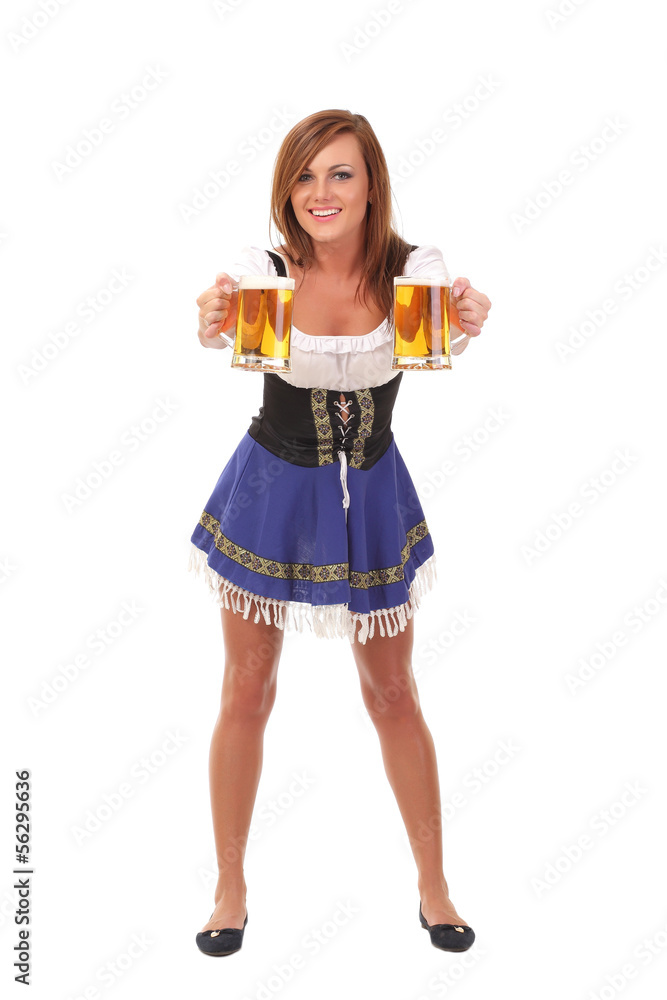 Beautiful young smiling woman giving beer Beautiful young smiling woman giving beer