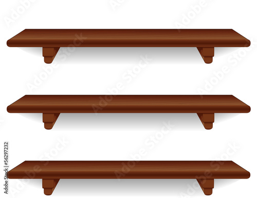 Wall Shelves, wide, mahogany wood grain detail, isolated